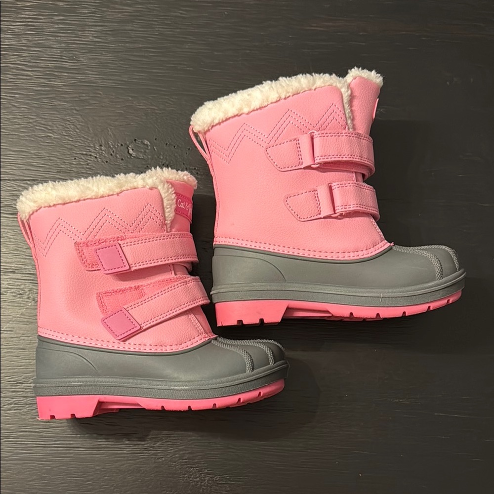 Kids Waterproof Pink Snow Boots with Faux Fur Trim